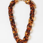 Chunky, leopard print, resin chain link necklace
