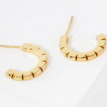 Gold hoop earrings on a white background