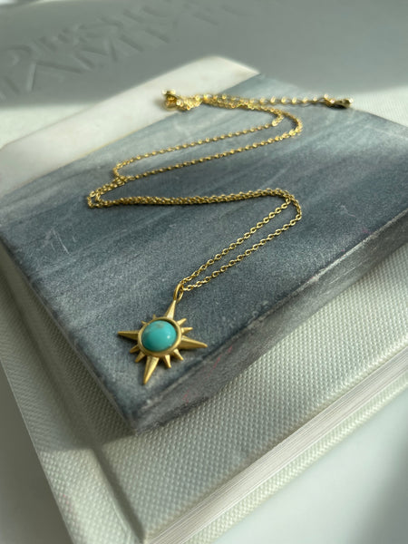 Turquoise and Silver Sunburst Necklace