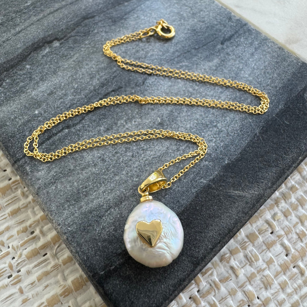 Pearl and Gold Heart Necklace