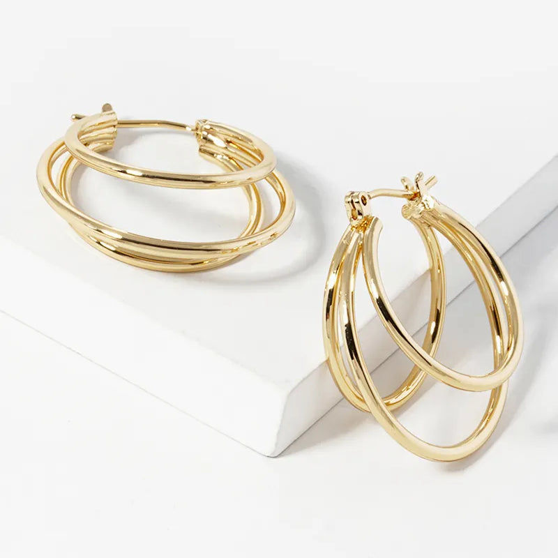 Triple hoop gold earrings