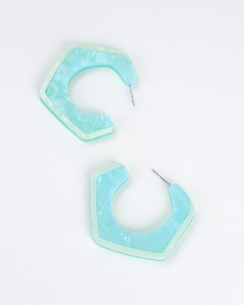 Set of turquoise resin geometric hoops.
