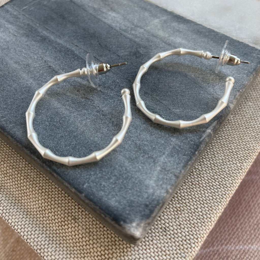 Silver Bamboo Hoops