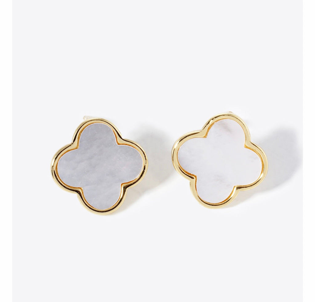 Mother-of-Pearl Clover Studs