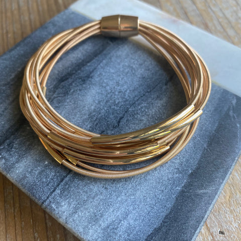 Gold wire and multi gold bar bracelet