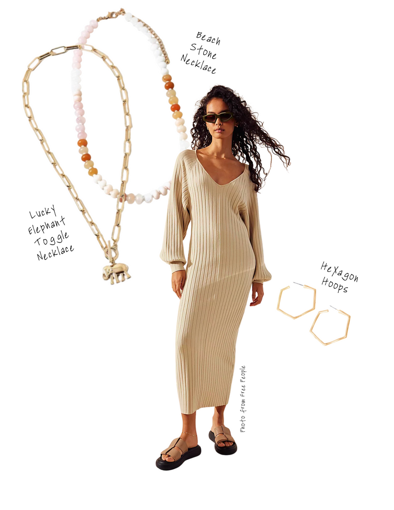 Styling the Beach Stone Necklace, Hexagon Hoops, Lucky Elephant Necklace, and More!
