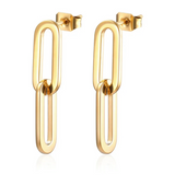 Gold chain-style earrings on a white background