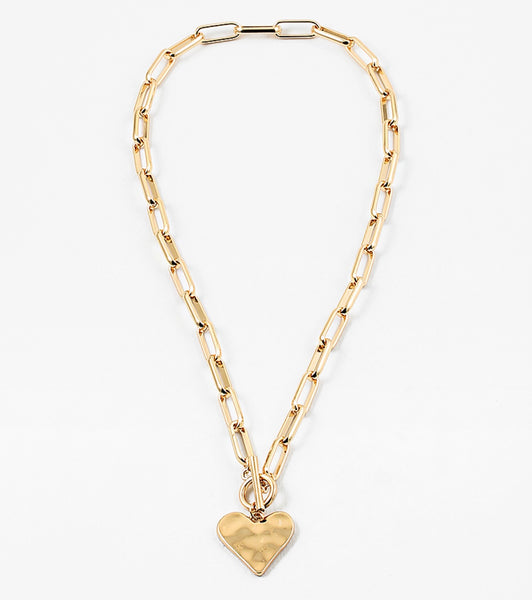 Hammered Heart Toggle Necklace