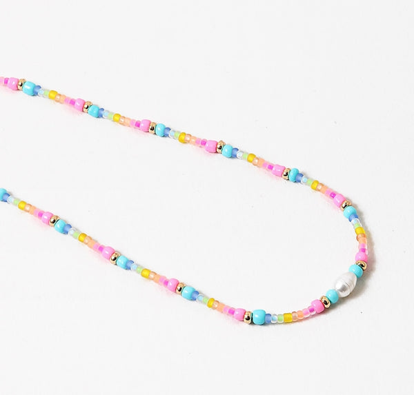 Pink Palm Beach and Pearl Necklace