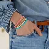Four Heart Bracelets with Pink-White-Turquoise-Gold Bracelets