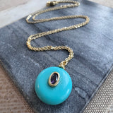 Electric Blue Turquoise with Violet Stone Necklace
