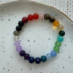 Multicolored beaded bracelet on a speckled ceramic plate