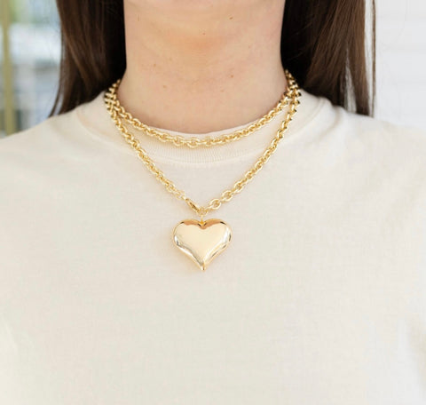 Double Me Up Puffy Heart Necklace