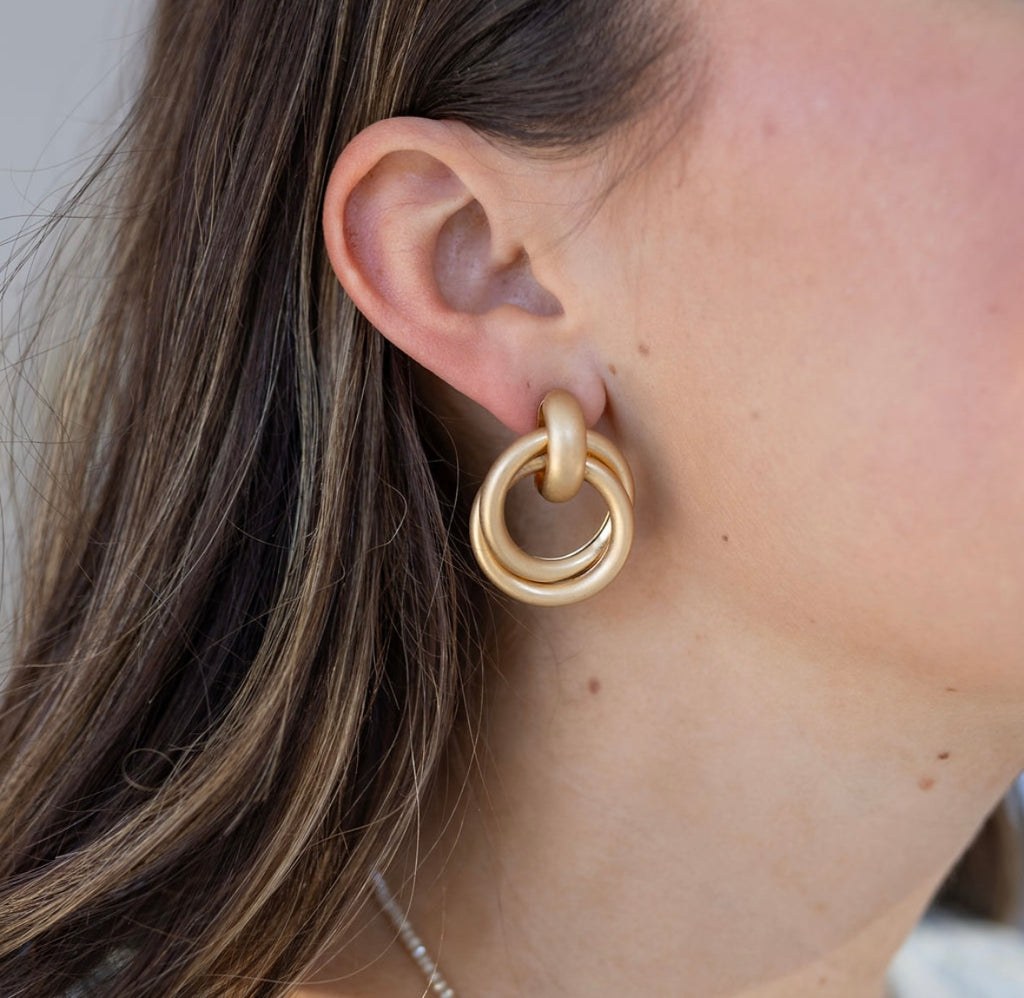 Brushed gold hoop earrings sales