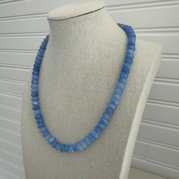 Necklace made of periwinkle blue beads.