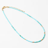 Delicate turquoise beaded necklace with gold accent beads.