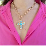 Turquoise and Gold Cross Necklace