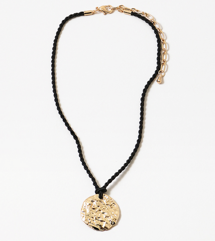 Gold Disc and Silk Cord Necklace