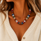 Wood and Neutral Beaded Necklace
