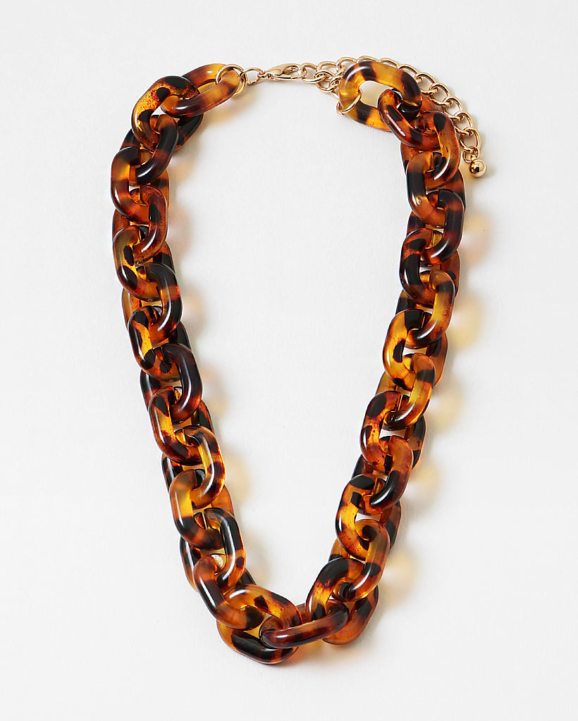 Chunky, leopard print, resin chain link necklace