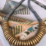 Grey and Gold Wood Disc Necklace