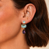 Aqua and Purple Three Stone Drop Earrings