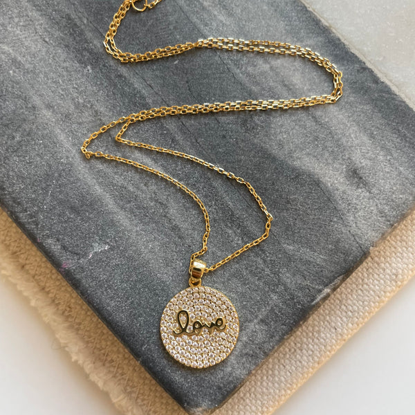 LOVE ice quartz and gold necklace