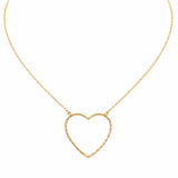 Gold heart-shaped necklace on a white background