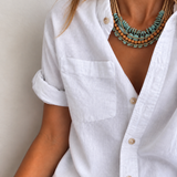 Turquoise and Neutral Multi Layered Necklace