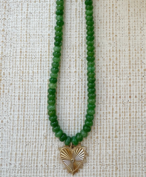 Green Gemstone Necklace with signature Heart