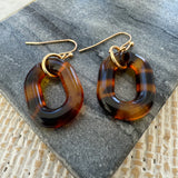 Picture of chunky cheetah print acrylic oval dangling earrings.