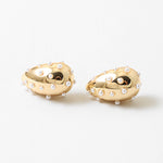 Picture of gold chunky teardrop earrings with small pearls inlaid all over