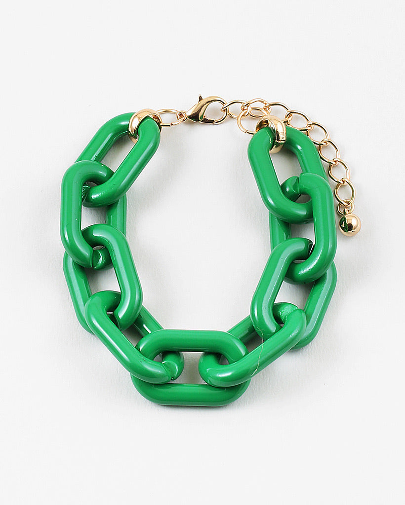 Green chain-link bracelet on a white background