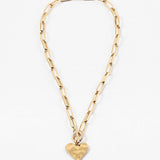 Gold Hammered Heart Toggle Rectangle Link Necklace
