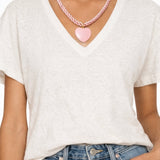 Blush Pink Silk Cord and Heart Necklace