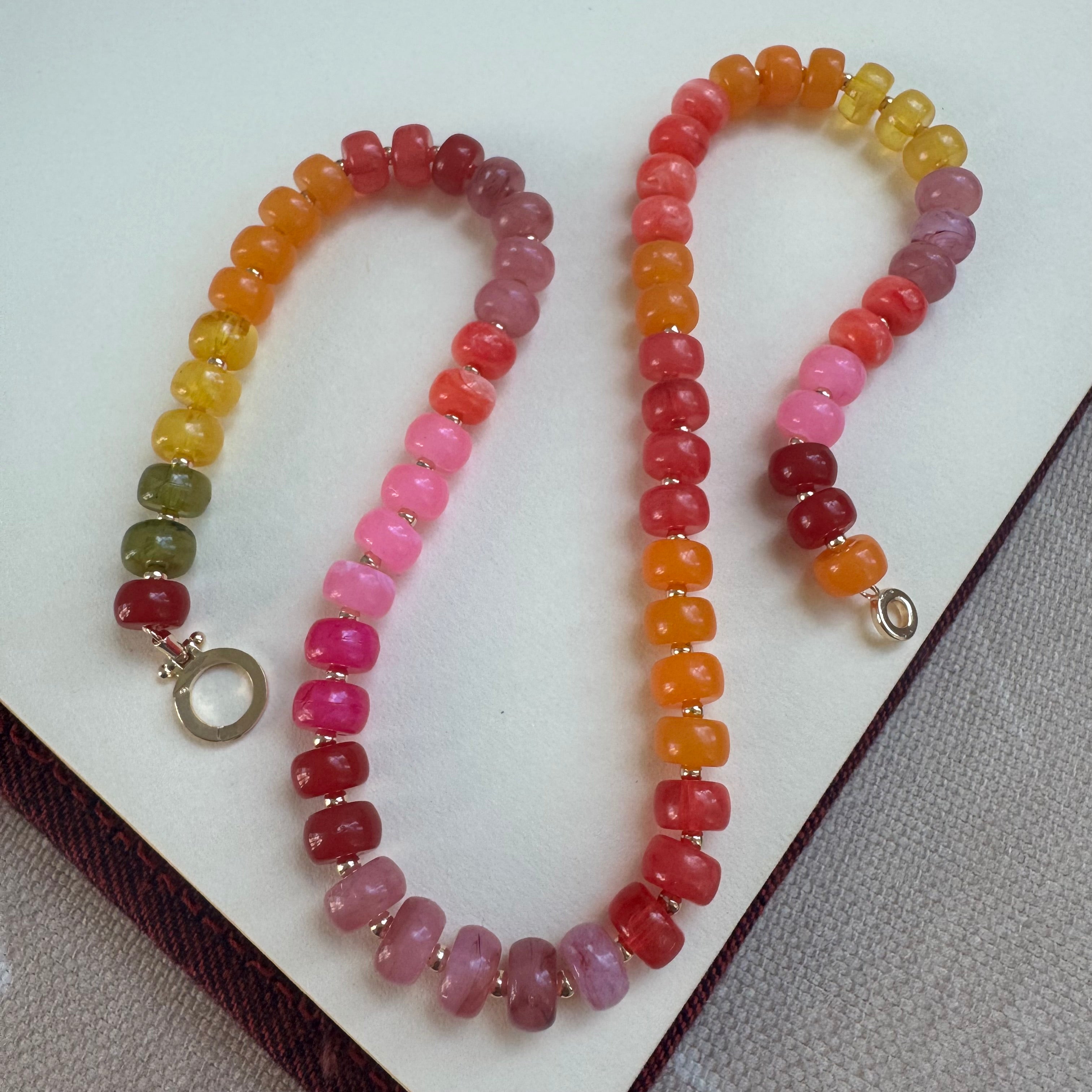 Ombre orange and pink bead becklace