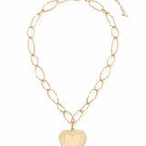 Gold chain necklace with a heart-shaped pendant on a white background