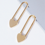 Gold Paperclip Earrings with a heart.