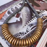 Grey and Gold Wood Disc Necklace