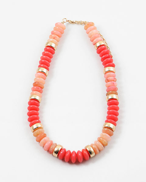 Coral and Gold Resin Necklace