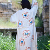 Cream Lucky Evil Eye Turkish Towel Robe