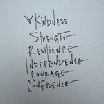 Handwritten list of values on a textured gray background