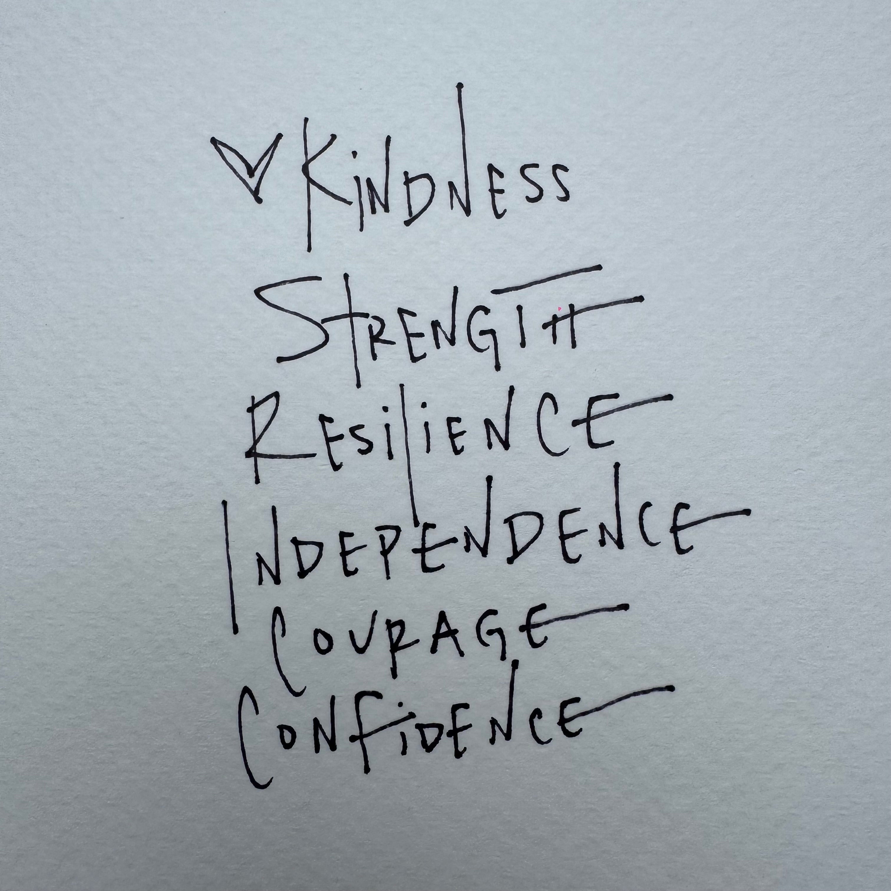 Handwritten list of values on a textured gray background