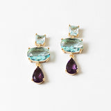 Aqua and Purple Three Stone Drop Earrings