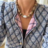 Raw Coconut Wood & Pearl Necklace