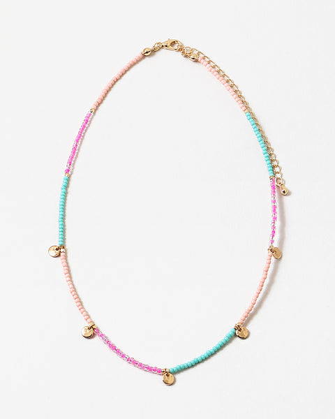 Turquoise and Coral Tiny Beaded Necklace