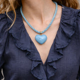 Blue Sky Silk Cord and Heart Necklace