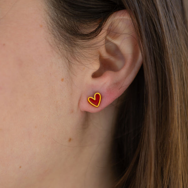 Red and Gold Heart Studs