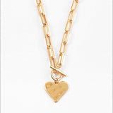 Gold Hammered Heart Toggle Rectangle Link Necklace