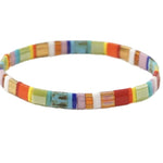 Multicolored rectangle beaded bracelet on a white background